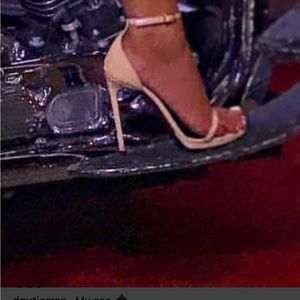 Saint Laurent patent leather nude high heel sandal size 37 with ankle clasp